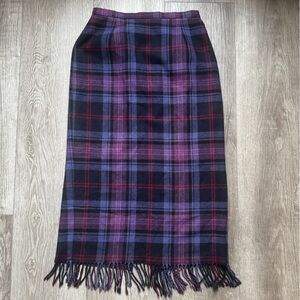 Plaid Full Length Wool Skirt With Fringe